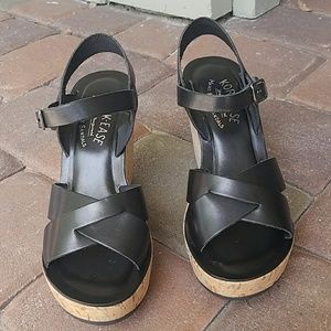 Sz. 6 Kork-Ease Black sandal wedges